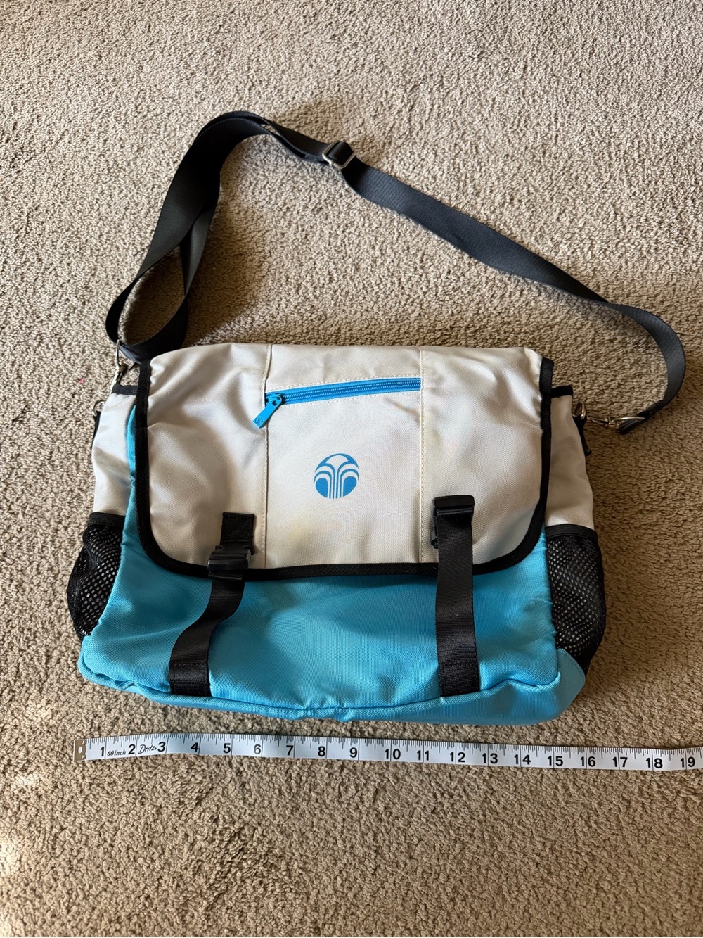 Nu Skin Two-Tone Blue and White Messenger Bag